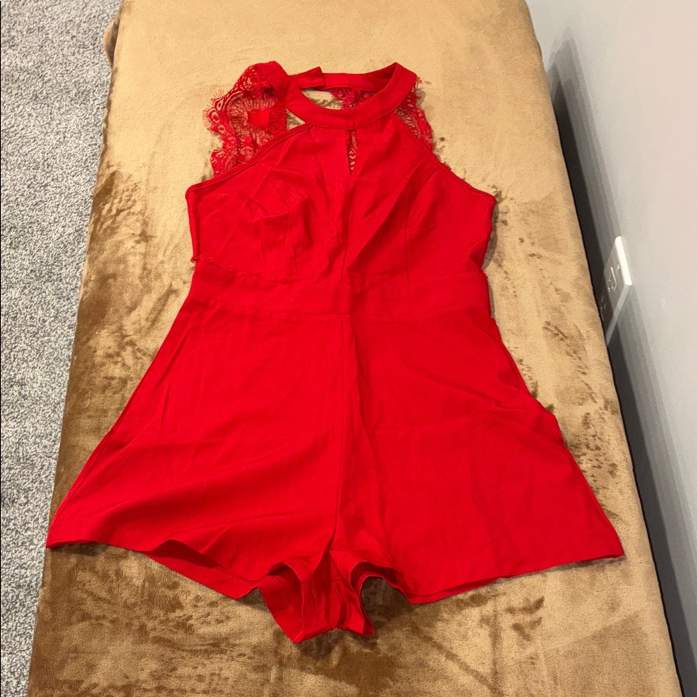 Red Lace Sleeveless Romper